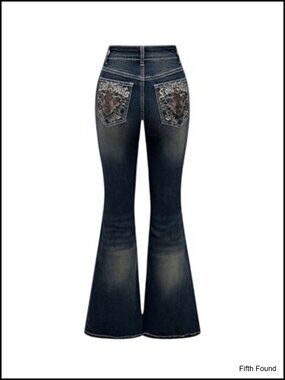 High Waist Flared Bell Bottom Jeans Stretchy Denim Pants Y2K